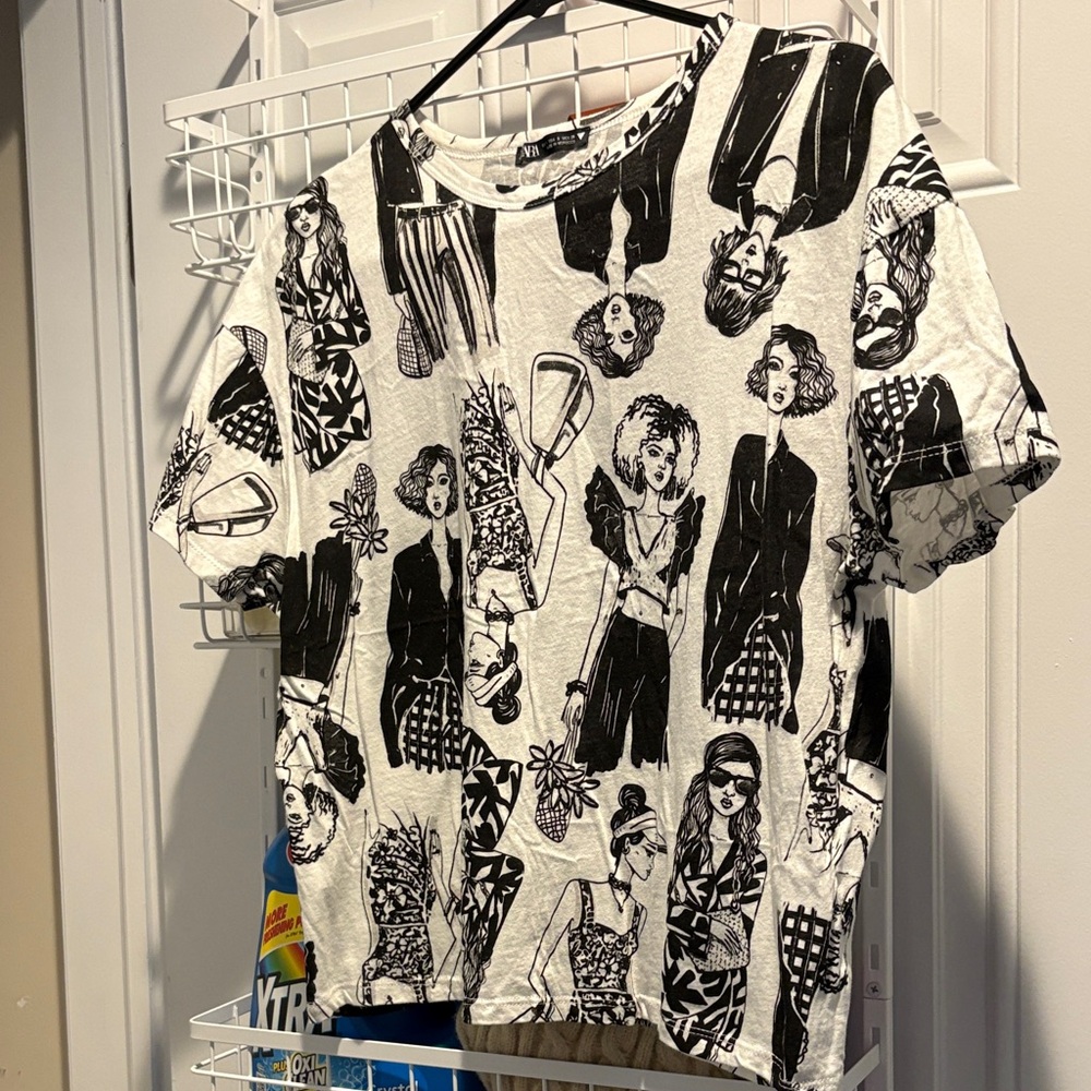 Zara Black and White Illustrated Kids Tee